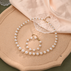 8mm round Pearl Bracelet and Necklace Set (Gold)【Bracelet Length: 180+50mm & Necklace Length: 470+40mm】