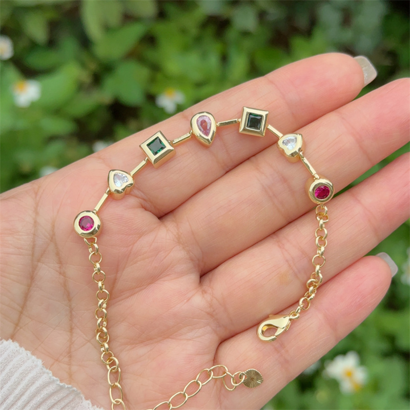 Wholesale Jewelry Classic Style Geometric Copper Zircon 18K Gold Plated Bracelets Necklace Jewelry Set Italian Charm & Links