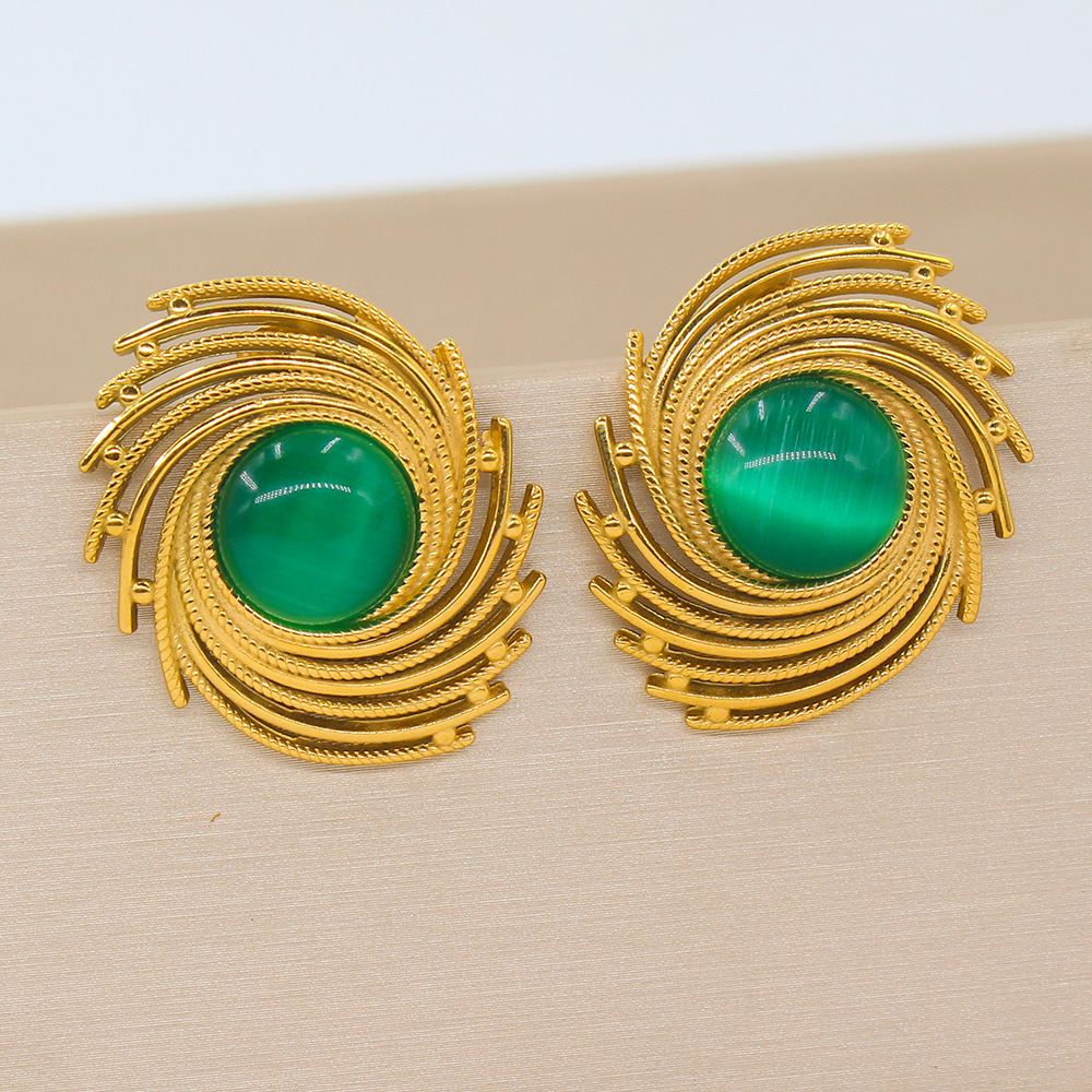 PVD Coated Real Gold Plated Round Spiral 304 Stainless Steel 316 Stainless Steel  Classic Style Waterproof Non Tarnish Ear Studs