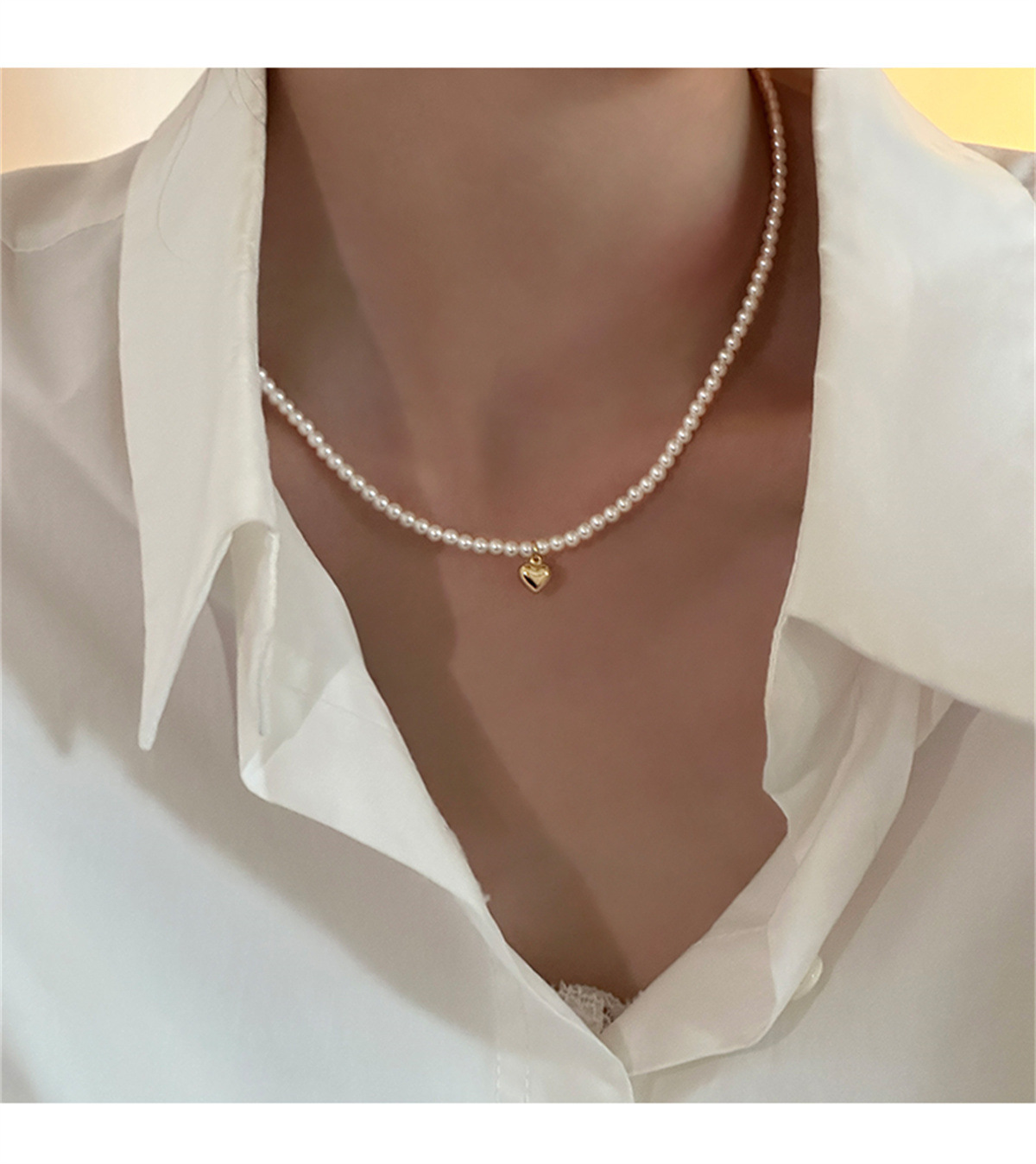 Women's 925 Sterling Silver Shell Pearls Beaded Chain Plating Geometric Pendant Necklace Imitation Pearl Jewelry