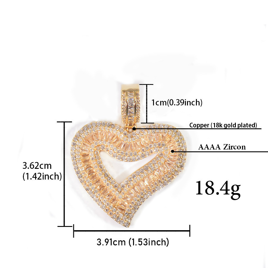 Tingjie Jewelry Square Heart Pendant Hip Hop Diamond Embedded Necklace Men's Women's Trendy Accessories Simple Personality