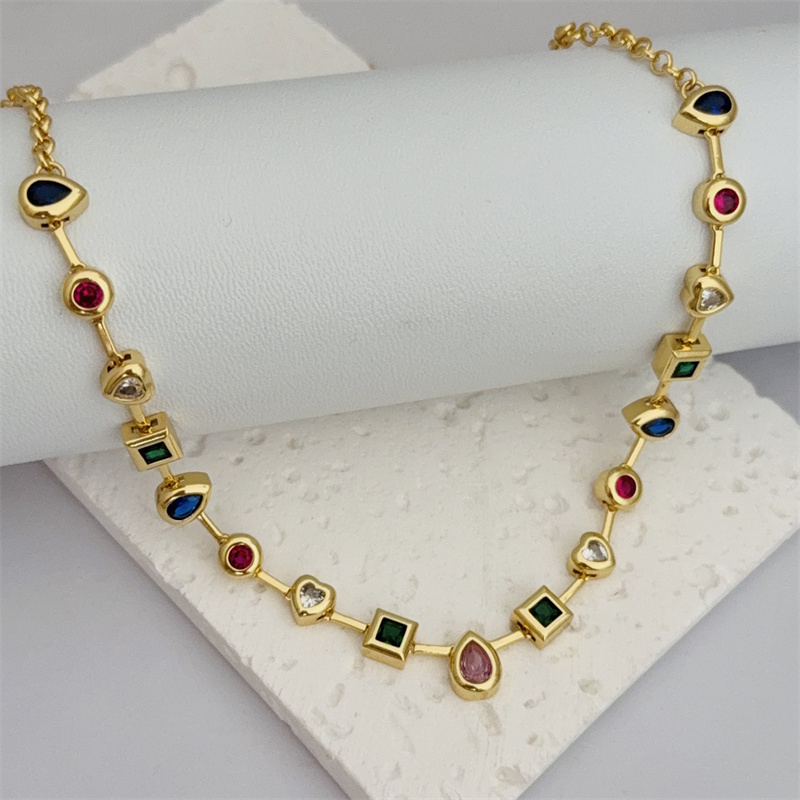 Wholesale Jewelry Classic Style Geometric Copper Zircon 18K Gold Plated Bracelets Necklace Jewelry Set Italian Charm & Links