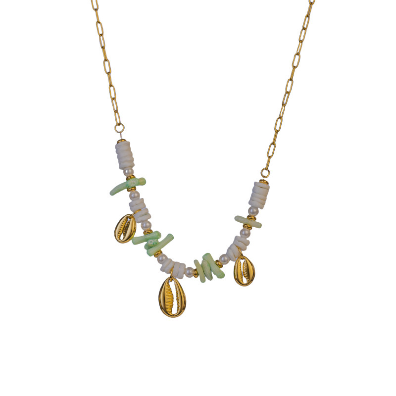 Fashion 304 Stainless Steel Shell Starfish Conch Necklace For Women Vacation Beach Ocean Style Coconut Tree Titanium Steel Jewelry Accessories