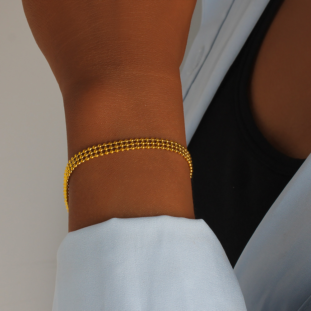 Simple Titanium Steel Gold-Plated Bracelet For Women, Multifunctional Geometric Adjustable Clasp With Inlaid Diamonds For Birthday Party