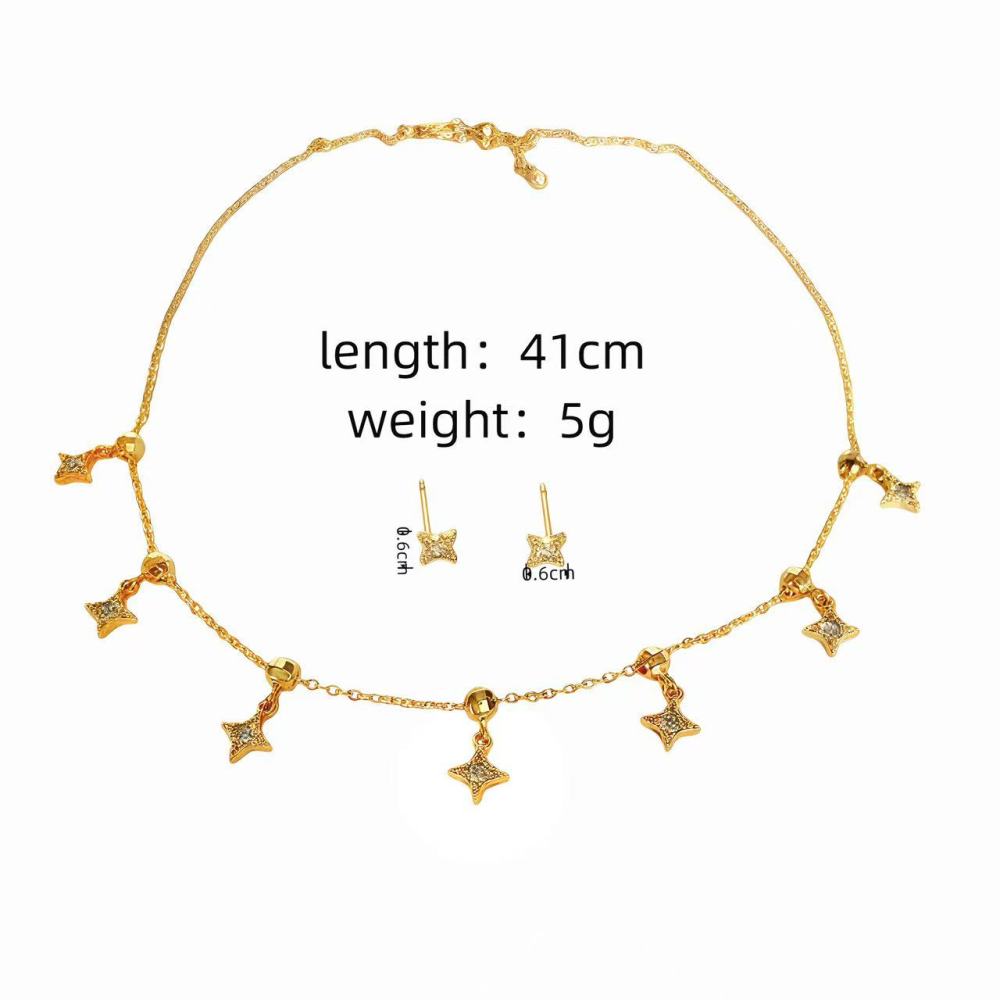 Star Pendant Inlaid With Zirconia, 18K Gold Plated, Vacuum Electroplating Accessories, Simple Adjustable Necklace And Earring Set For Women