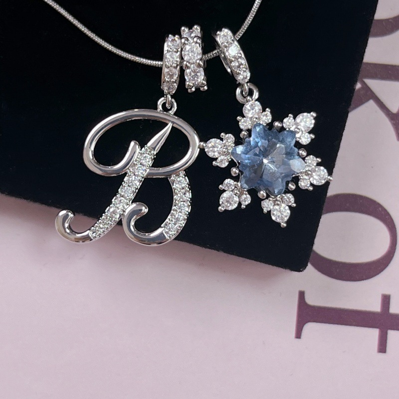 New Style Copper Zirconia Pendant Letter Necklace Silver Stainless Steel Chain Birthday Gift For Women Trendy Fairy Style