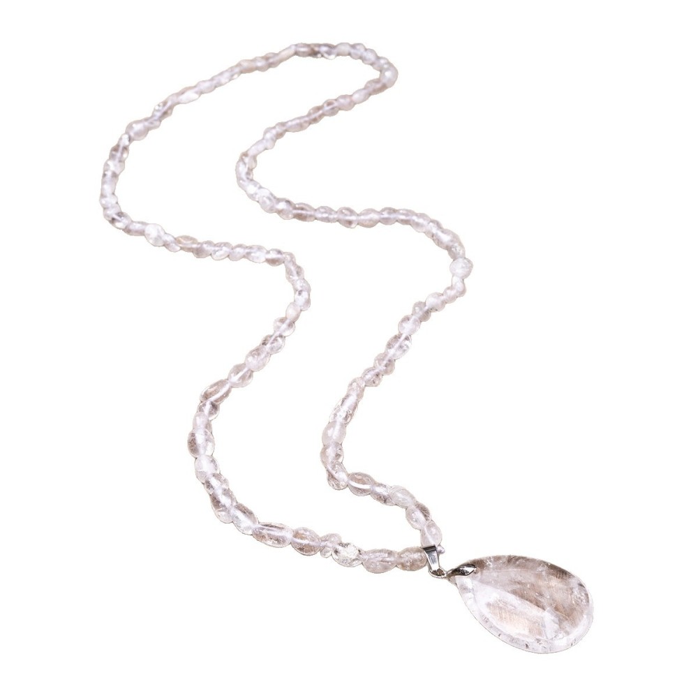 ZhouHang Natural Crystal Long Necklace Elegant Pendant Sweater Chain Amethyst Water Drop Earrings Jewelry Accessories