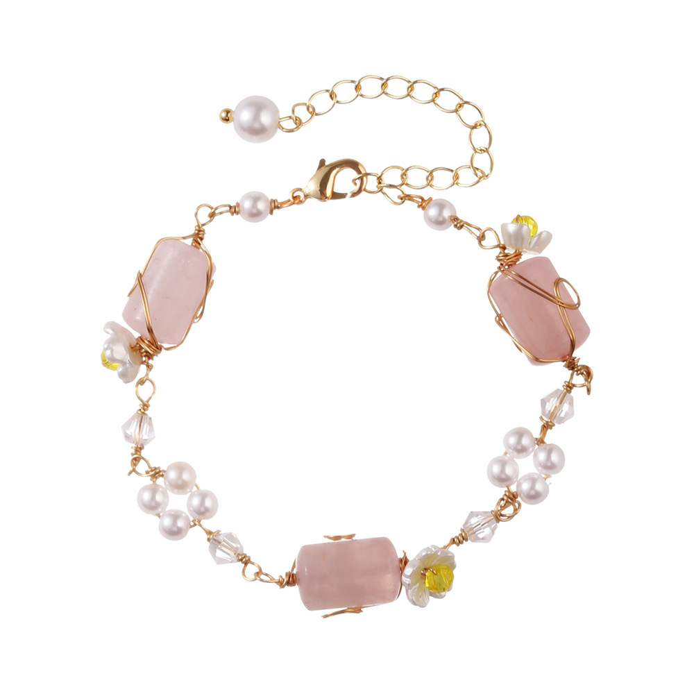 Sweet Elegant Cute Crystal Pearl Bracelet Versatile Fashion Natural Stone Hand Jewelry Geometric Pattern Copper Round Plated