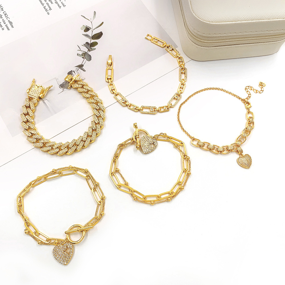 New Copper Plating 18K Bracelet  Style Mild Luxury Retro Double-Layer Bracelet Female Non-Fading DIY Jewelry Wholesale