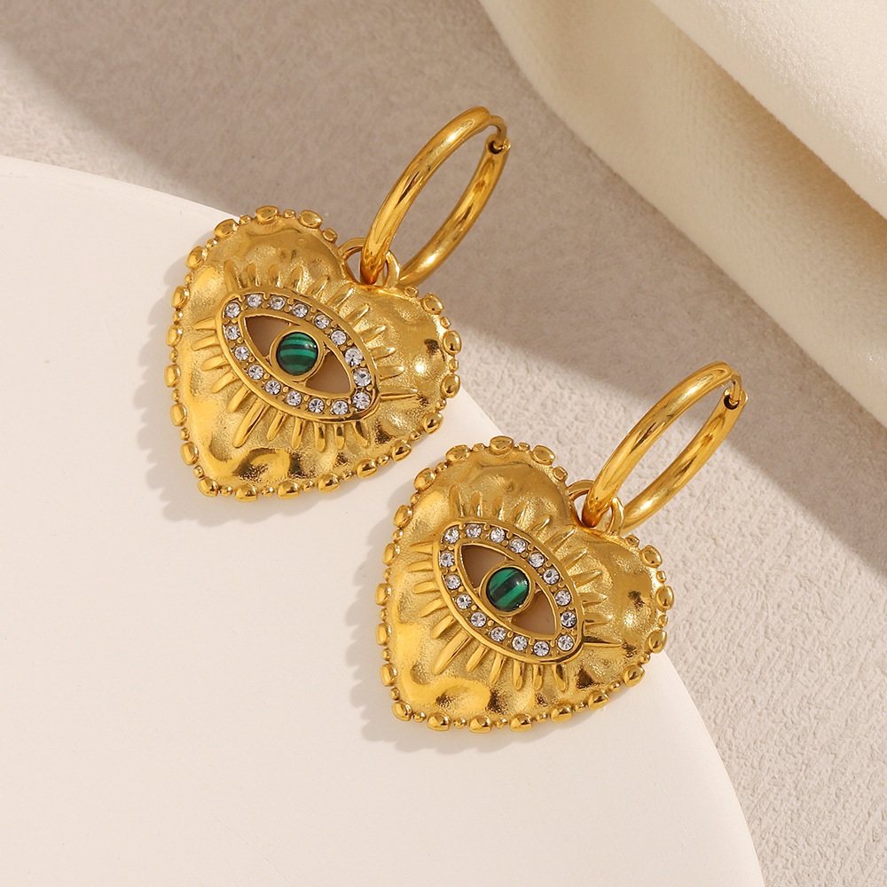 PVD Coated Real Gold Plated Heart Shape 304 Stainless Steel Retro Lady Waterproof Non Tarnish Charm Sleeper Hoop Earrings Drop Earrings