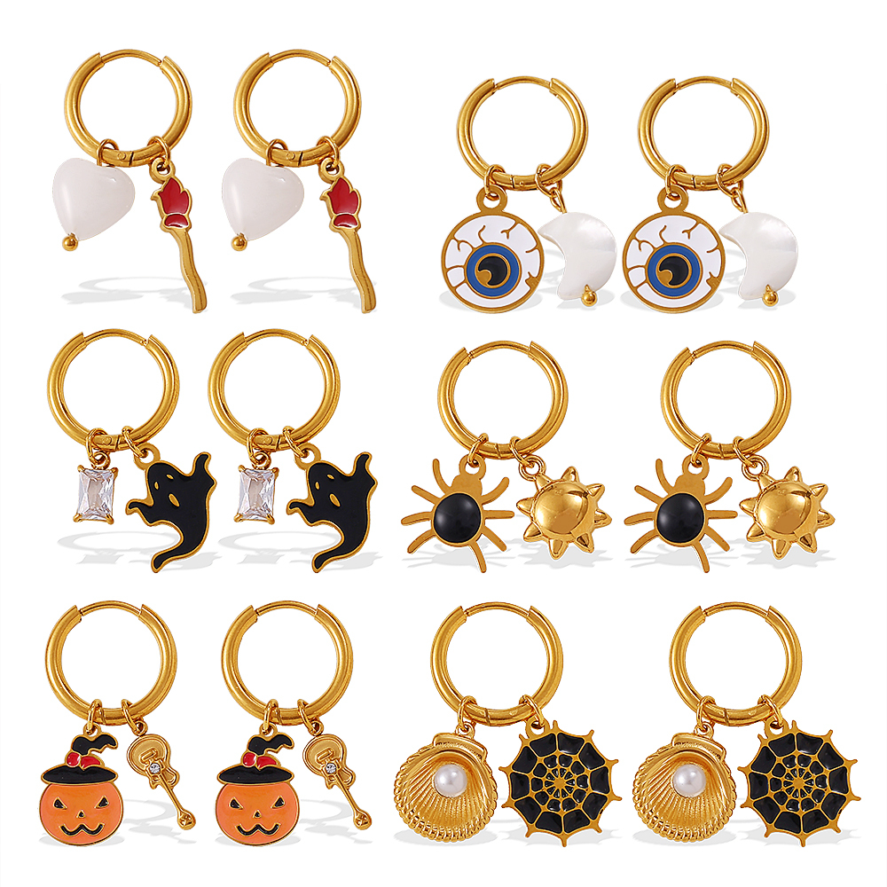 New European And American Cross-Border Fashion Halloween Series Quirky DIY Pendant Earrings Stainless Steel Oil Drop Niche Ear Jewelry