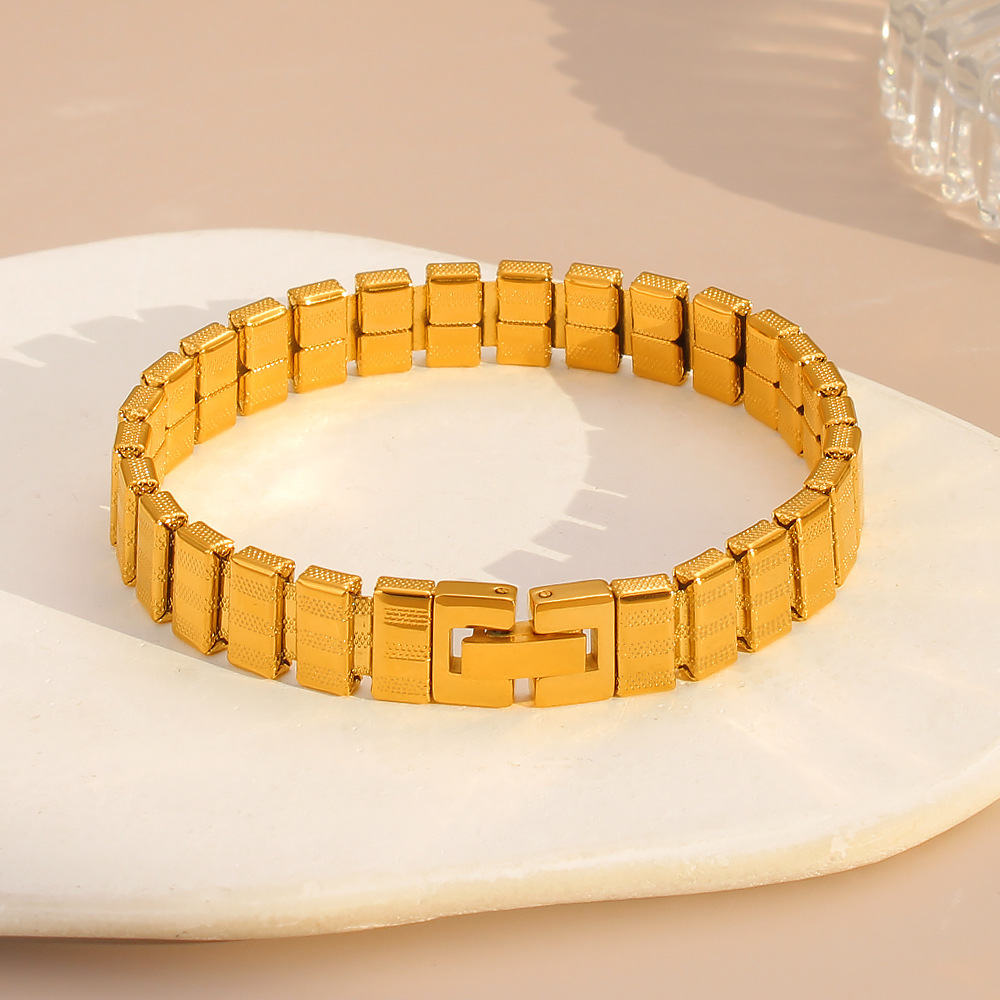 Adjustable Titanium Steel Stripe Bracelet Non-Fading Gold Plated Stainless Steel Wristband Women Jewelry Accessories