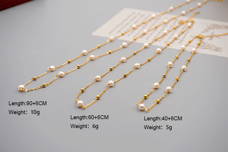 Freshwater Pearl Ferroalloy Round Vacuum Plating Gold Plated Simple Style Classic Style Waterproof Non Tarnish Beaded Plating Gold Sweater Chain Long Necklace