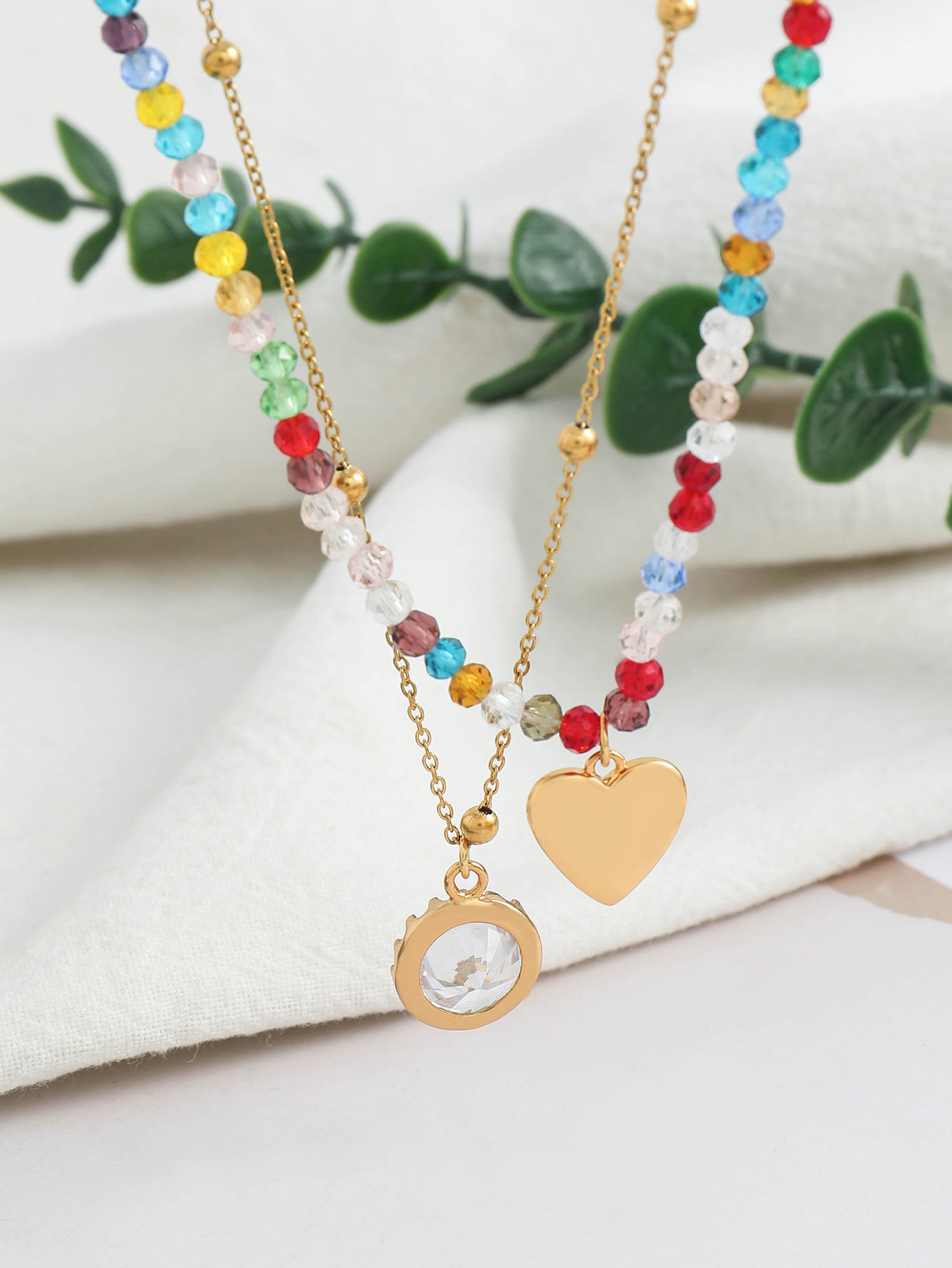 Simple Style Classic Style Heart Shape Artificial Crystal Copper Plating Inlay Zircon 18k Gold Plated Double Layer Necklaces