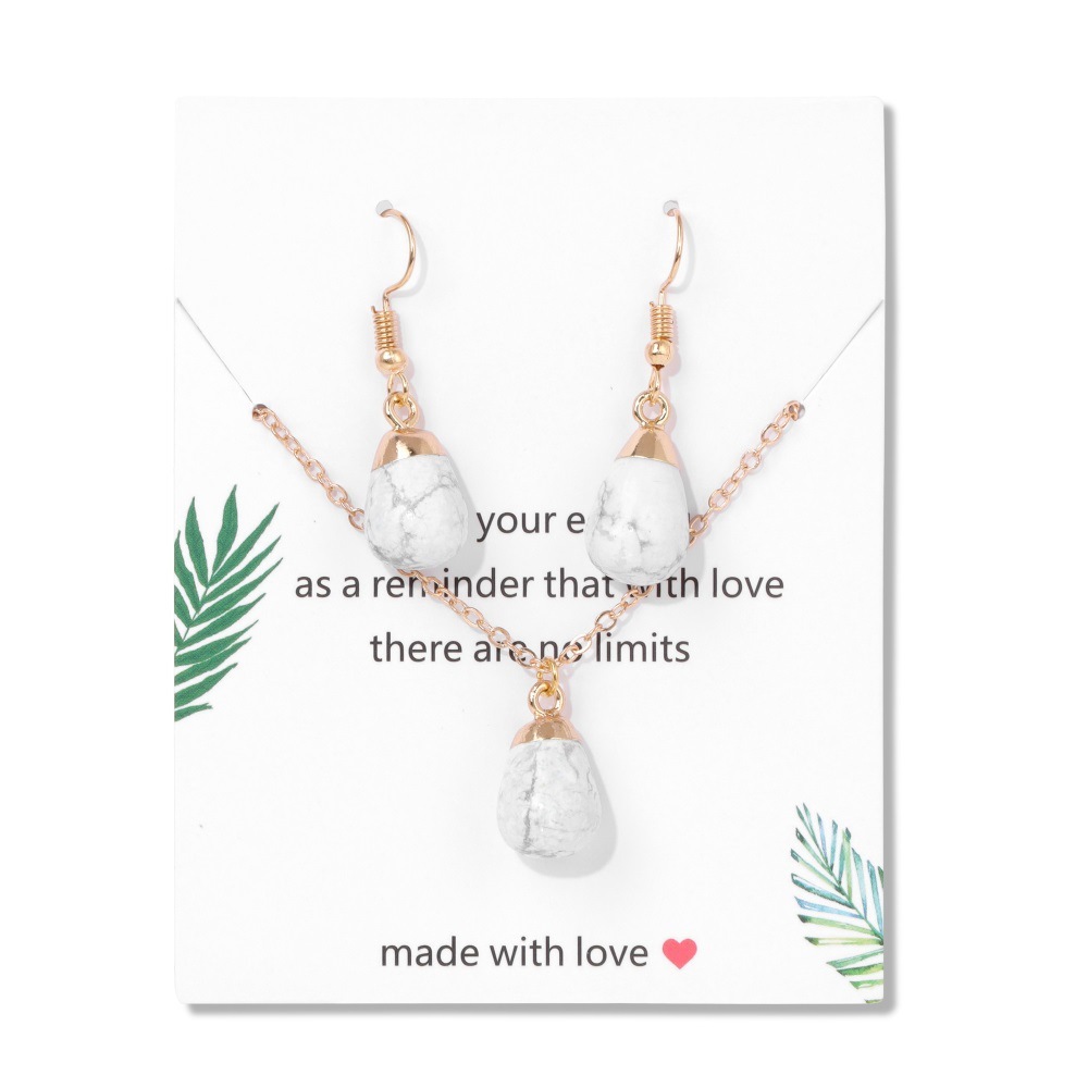 Simple Vintage Geometric Crystal Necklace Earring Set Waterdrop Natural Stone Pendant Unisex Jewelry Accessories