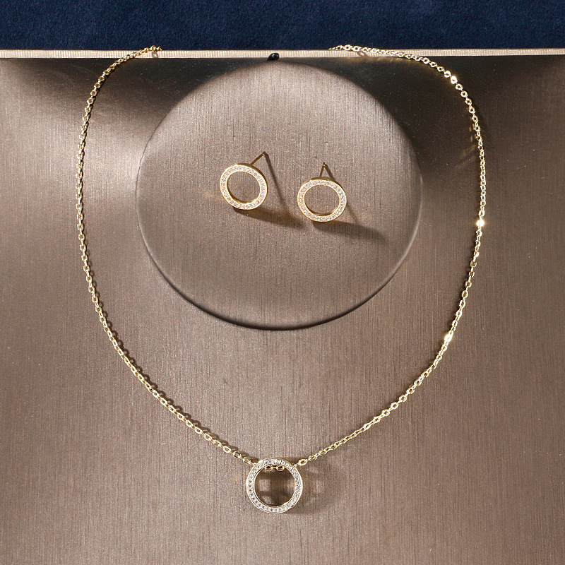 Round Copper Classic Style Earrings Necklace