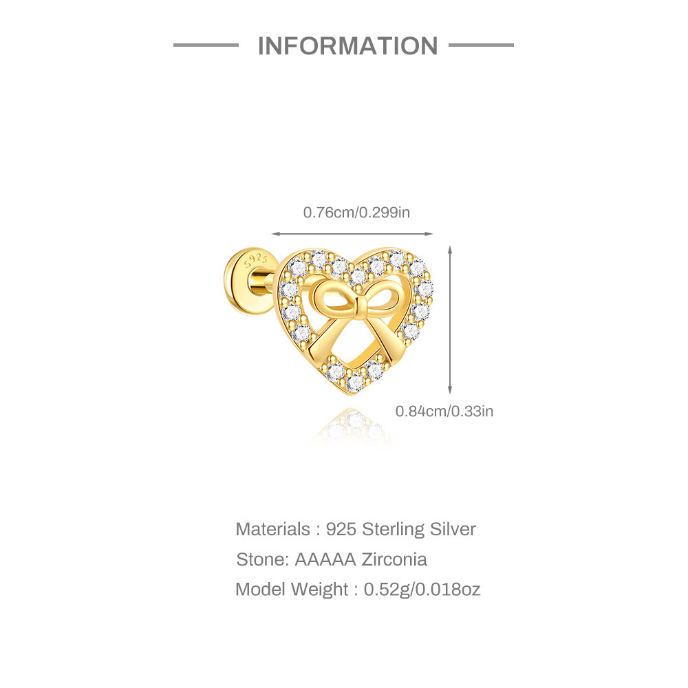 S925 Sterling Silver Geometric Diamond Koi Animal Flat Head Threaded Piercing Ear Bone Nail  Hot Selling Classic Ear Jewelry