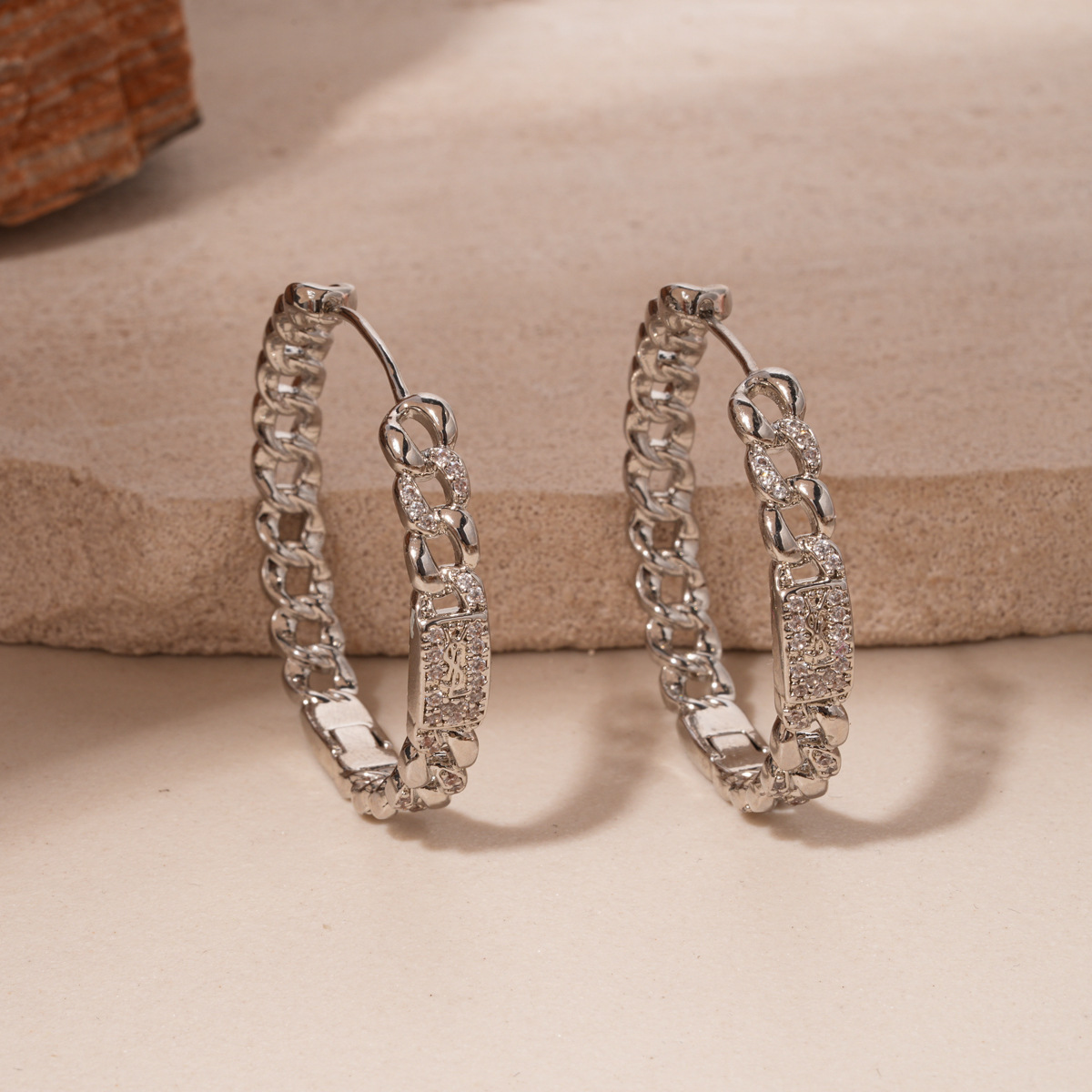 Exquisite Gold Plated Round Chain Zirconia Earrings Women's Fashion Jewelry Ear Cuffs Geometric Pattern Luxury Feelings