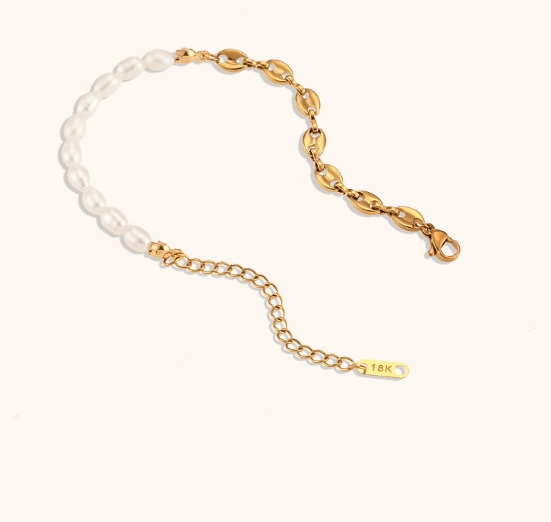Women's 304 Stainless Steel Titanium Steel Vacuum Plating PVD Coated 18K Gold Plated Beaded Plating Pearl Freshwater Pearl Bracelets Necklace Imitation Pearl Jewelry