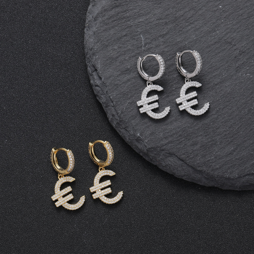 Simple Euro Symbol Earrings Fashionable Hip Hop Letter Studs For Men And Women Retro Stylish Jewelry Accessories