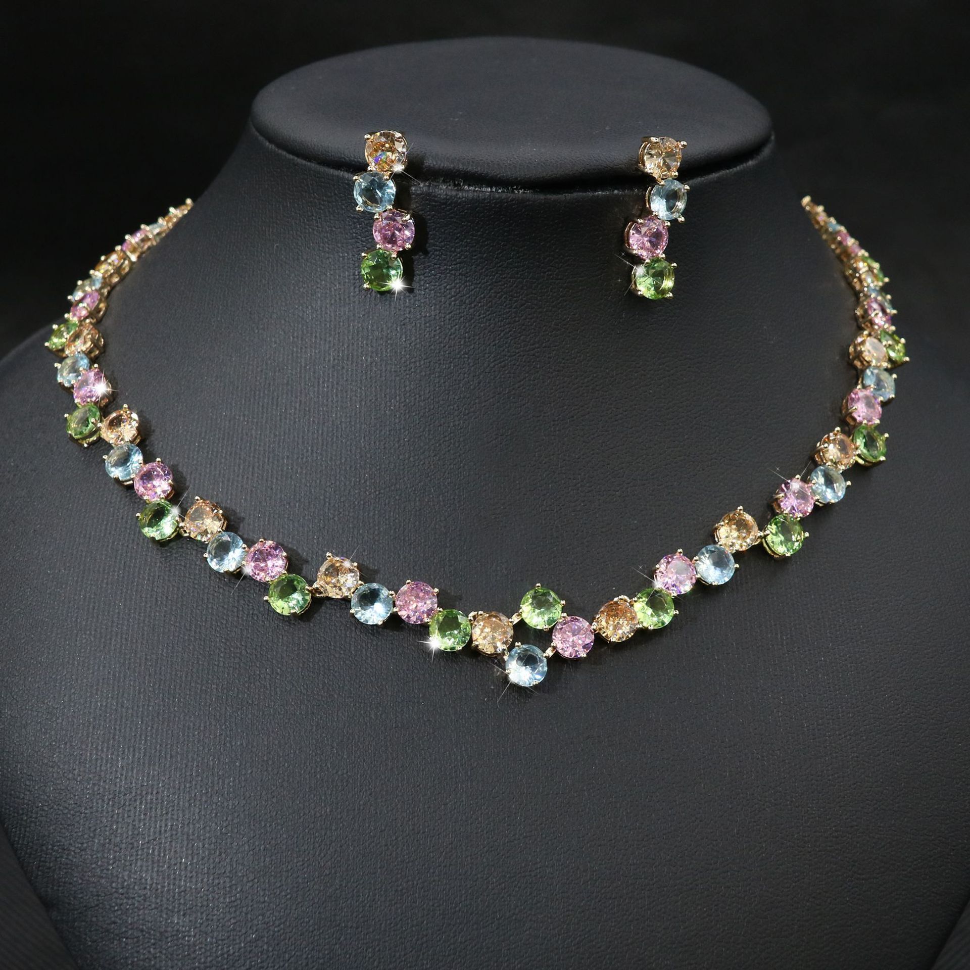 Wedding Necklace Earring Set Women's Bride Jewelry Accessories  Style Zirconia Geometric Pattern Luxury Fashion