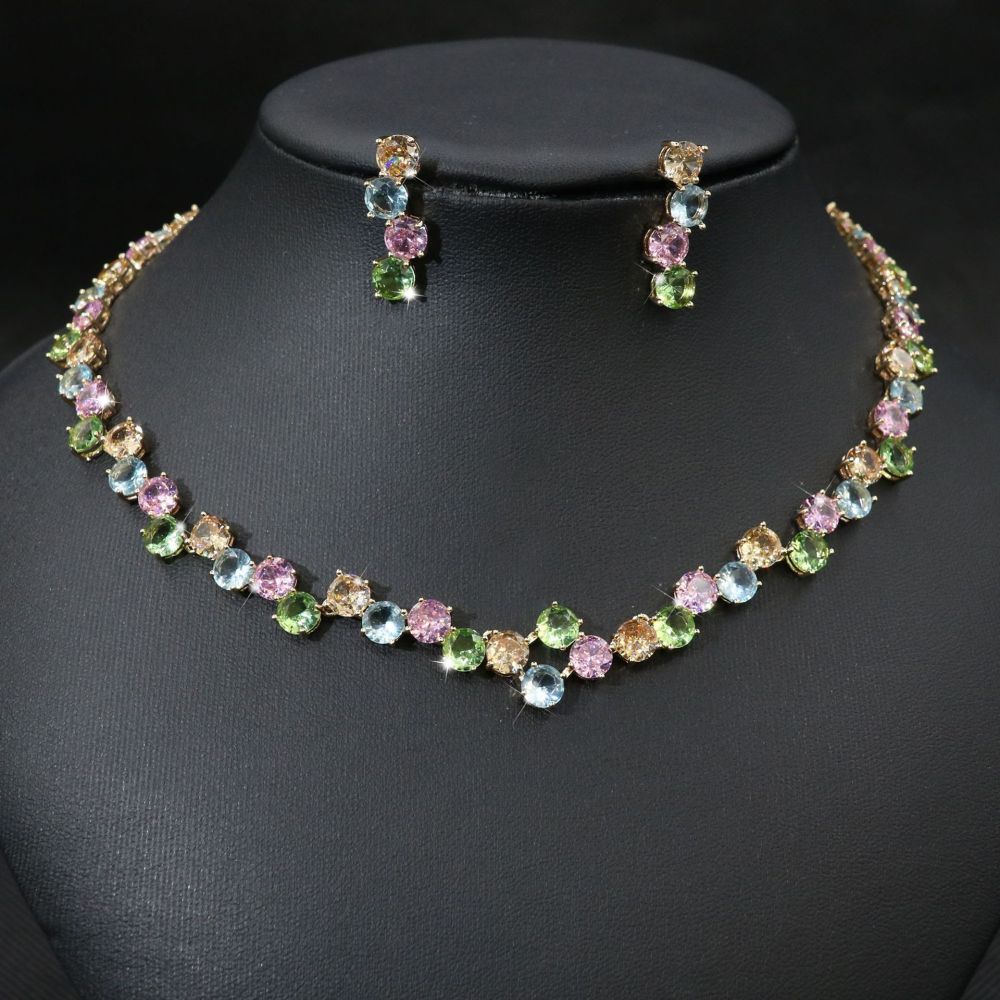 Wedding Necklace Earring Set Women's Bride Jewelry Accessories  Style Zirconia Geometric Pattern Luxury Fashion