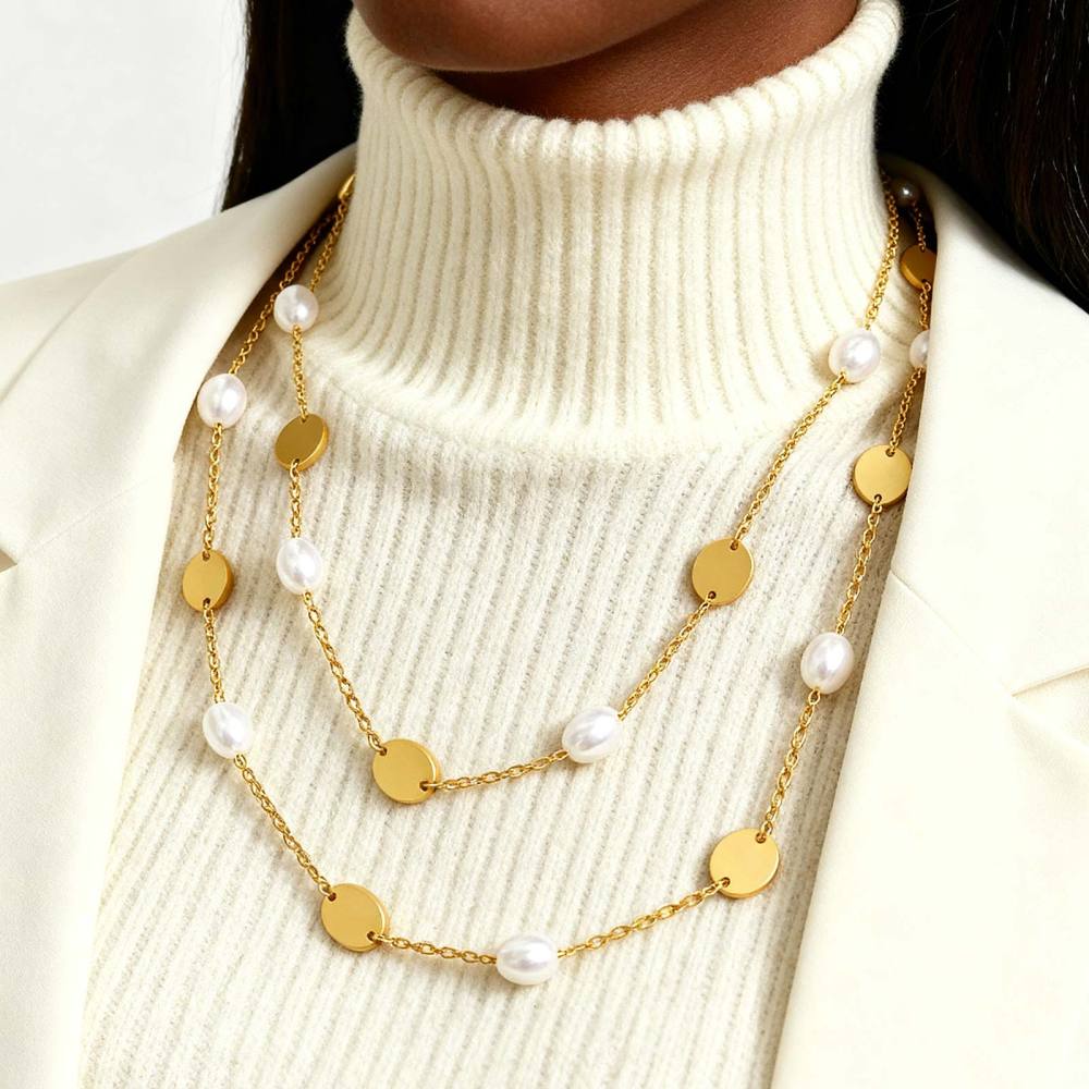 Stainless Steel Geometric Design Necklace Multi-style Women's High-end Jewelry Accessories Colorful Beads Irregular Shape Stackable