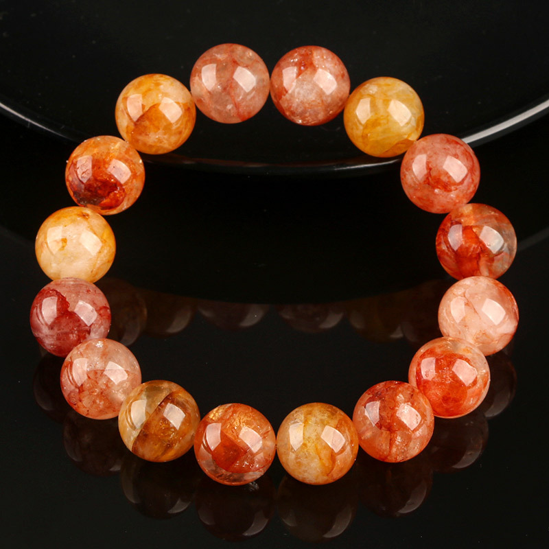 Natural Crystal Flower Bracelet Lucky Phoenix Feathers Red And Yellow Geometric Pattern Polished Round Beads Unisex Bracelet