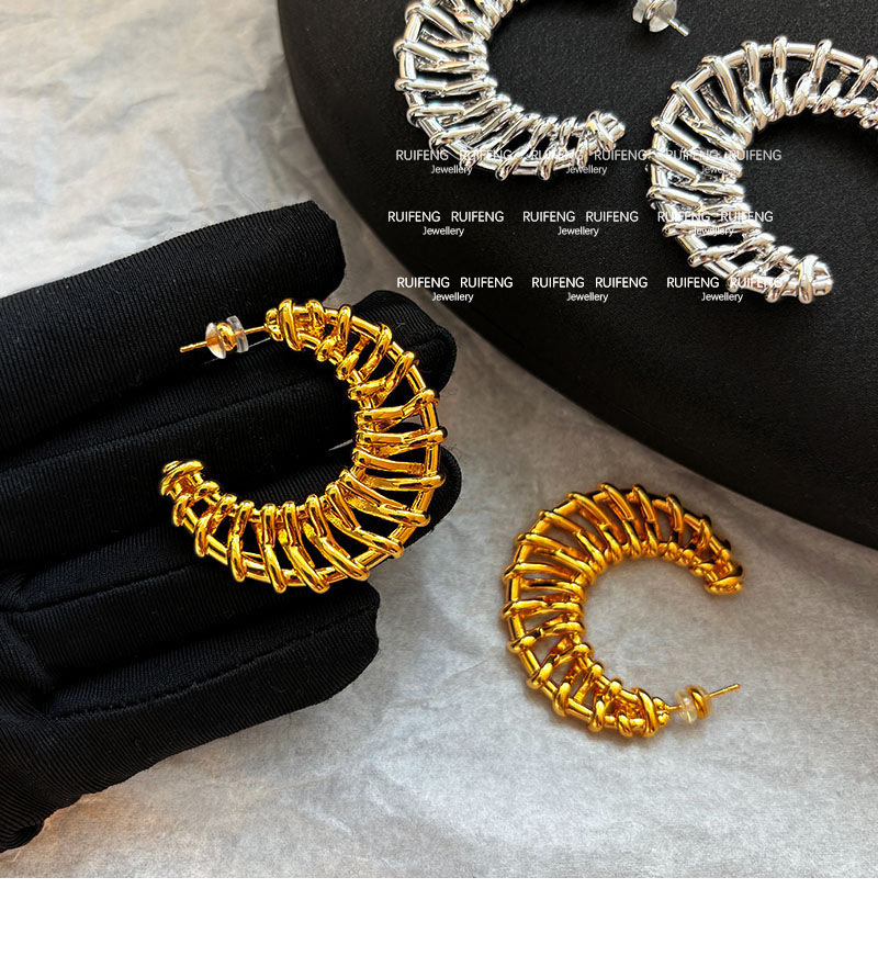 Exaggerated Geometric Weave Metal Silver Earrings Women Luxury Unique High-End Feelings Holiday Style French Vintage Design