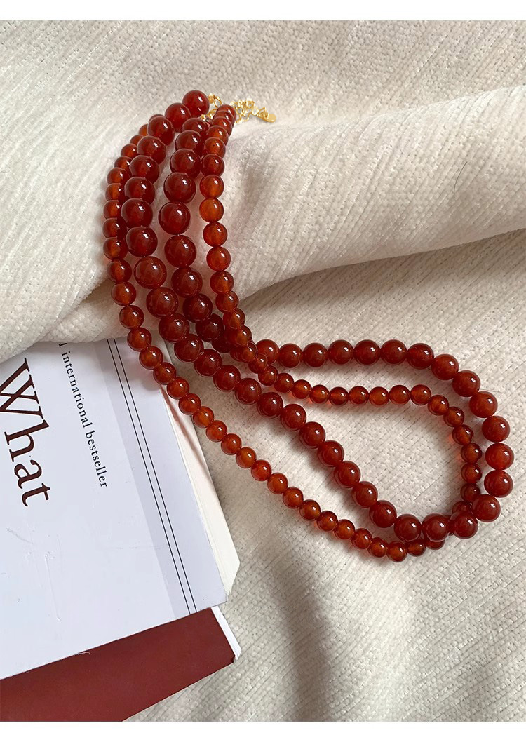 Retro Classic Style Geometric 925 Sterling Silver Agate Beaded Chain Beaded Necklaces Wholesale