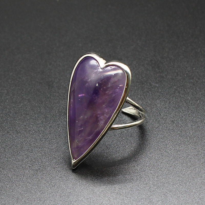 Retro Heart Shaped Purple Quartz Tiger Eye Stone Ring  Luxury Light Luxury DIY Accessories Sales Jewelry