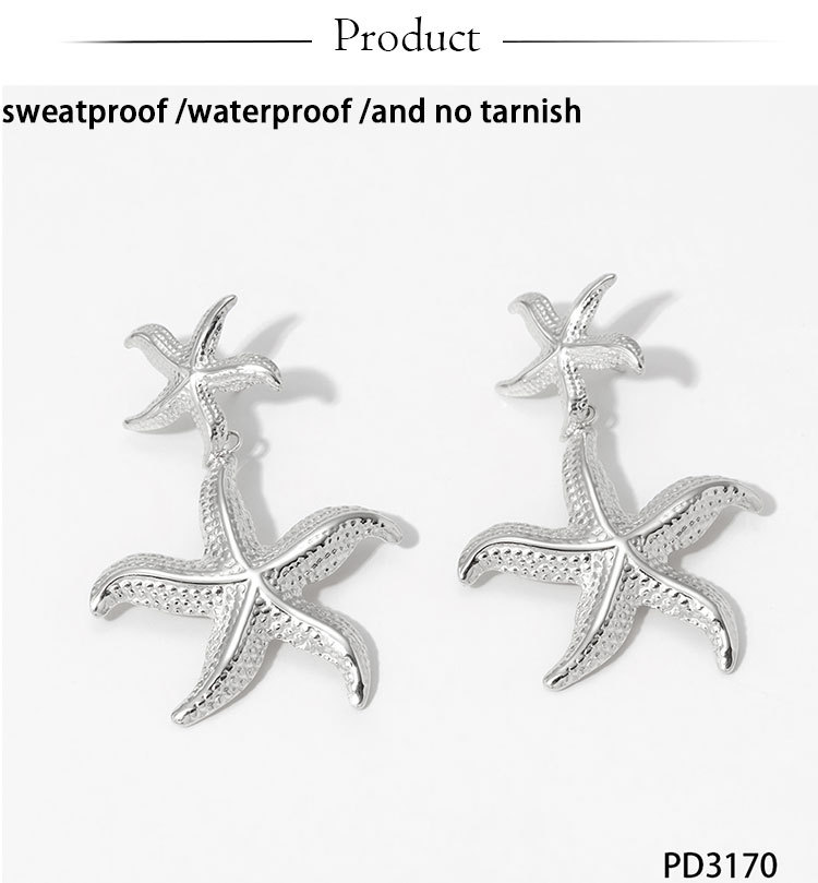 304 Stainless Steel Starfish PVD Coated Stone-Free Real Gold Plated Marine Style Beach Waterproof Non Tarnish Drop Earrings