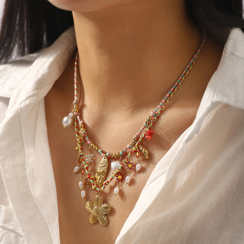 Casual  Style Fruit Pendants Women's Necklace Fashionable Stainless Steel Sun Star Pendant Jewelry