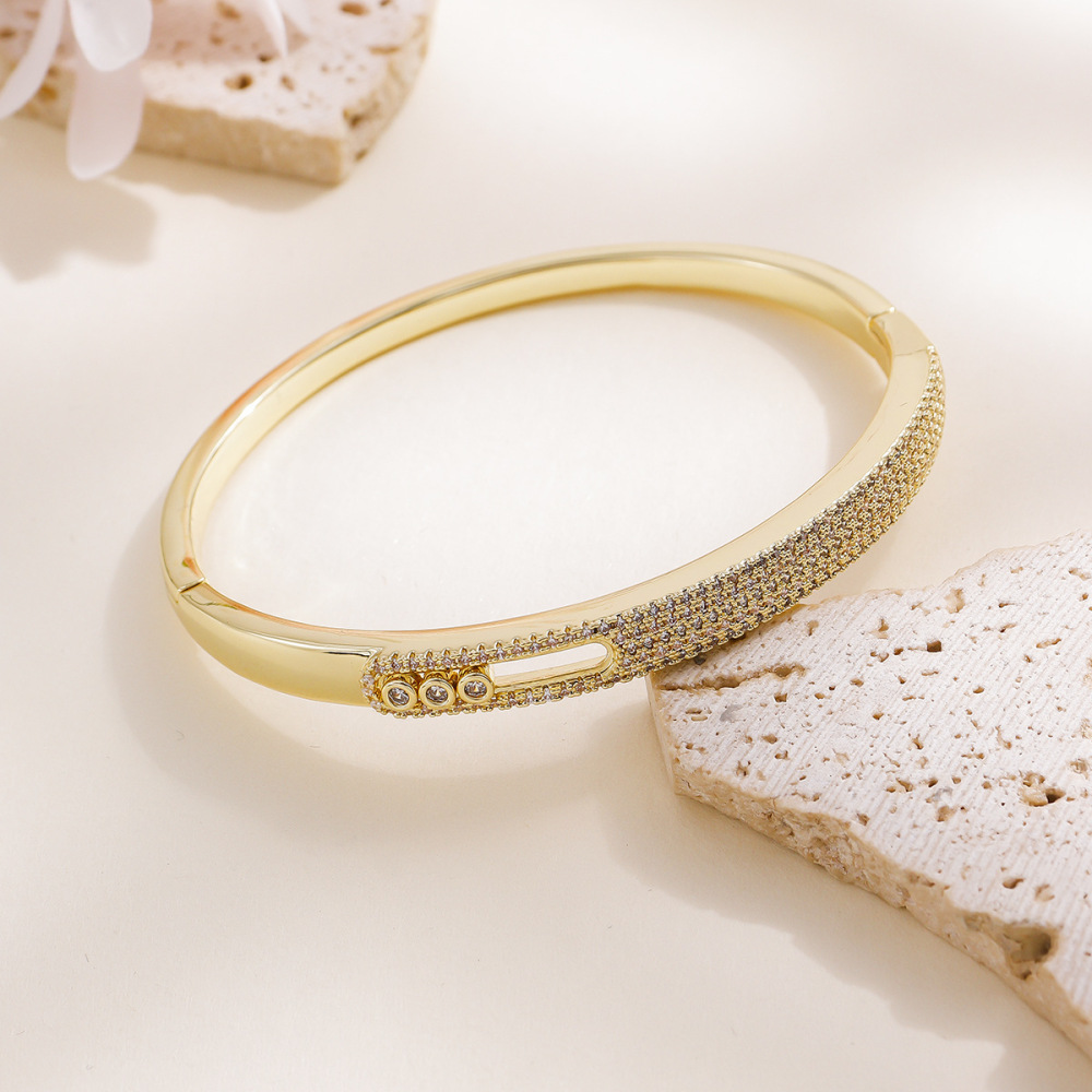 Cherry Blossom Ice Crushed Gold Bracelet Shiny Copper Jewelry Women's Accessories Solid Color Gradient