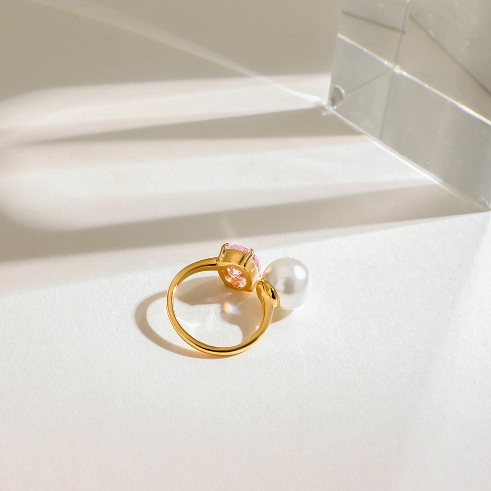 PVD Coated Real Gold Plated Geometric 316 Stainless Steel  Zircon Casual Vacation Romantic Waterproof Non Tarnish Rings