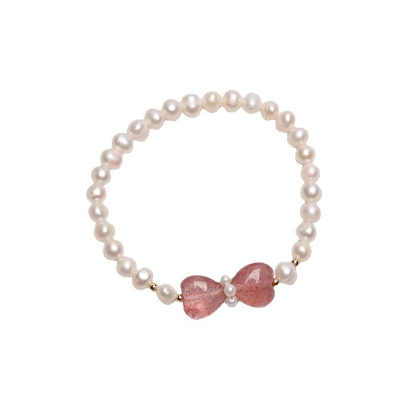 Pink Heart Shaped Freshwater Pearl Bracelet Women's Unique Strawberry Crystal Hand Chain Fashion Jewelry Accessories For Girls