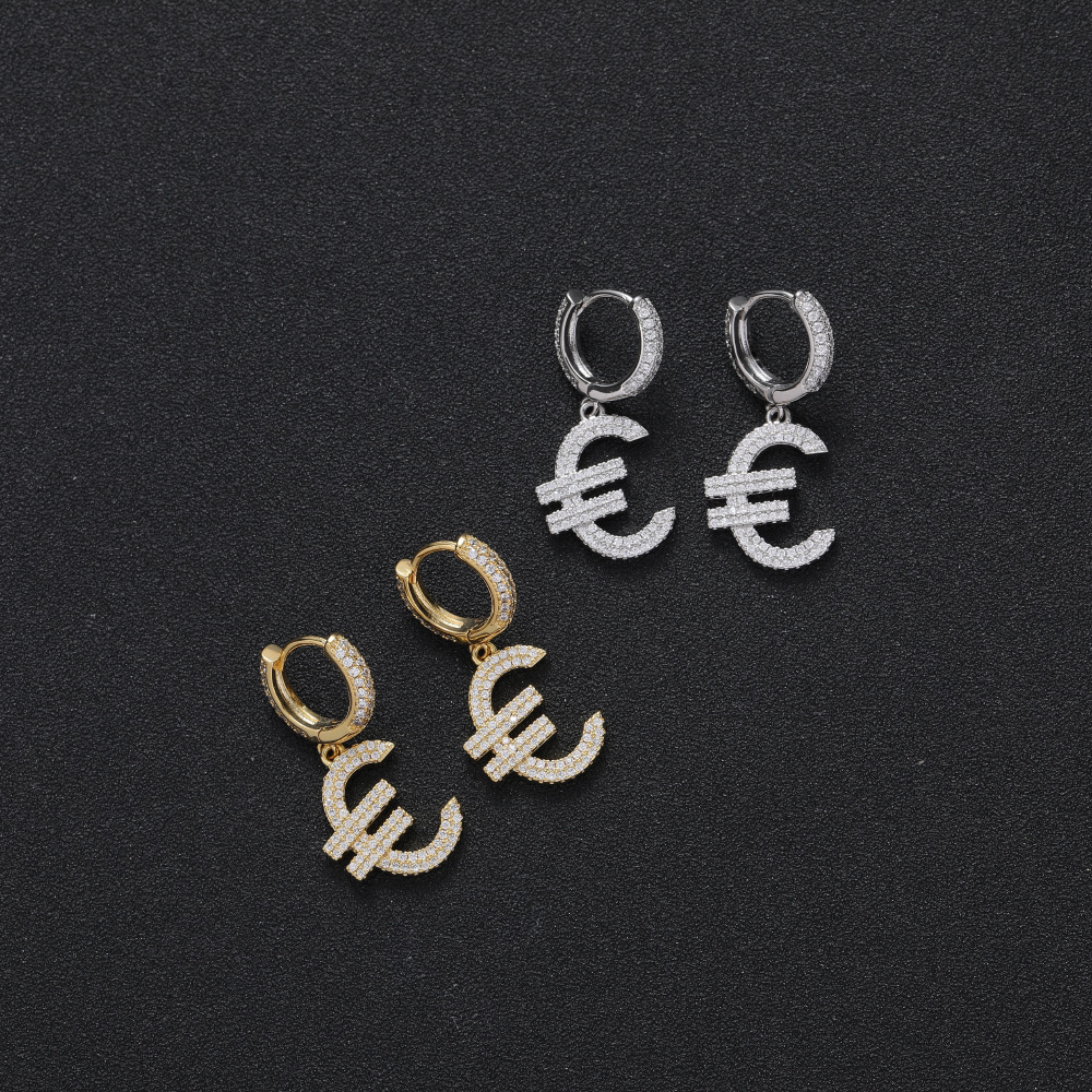 Simple Euro Symbol Earrings Fashionable Hip Hop Letter Studs For Men And Women Retro Stylish Jewelry Accessories