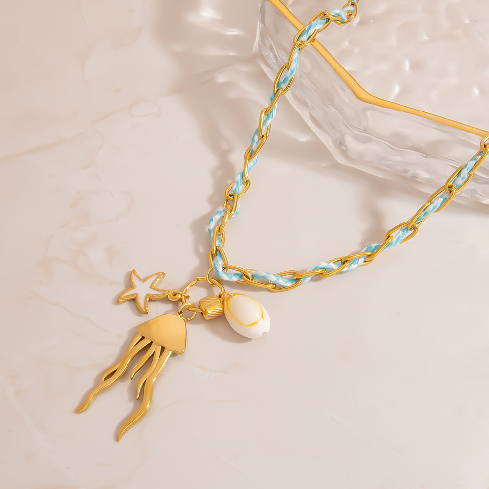 Bohemian Style Color Rope Necklace Women's Cotton Rope Ocean Jellyfish Pendant Luxury Clavicle Chain Casual Holiday Classic