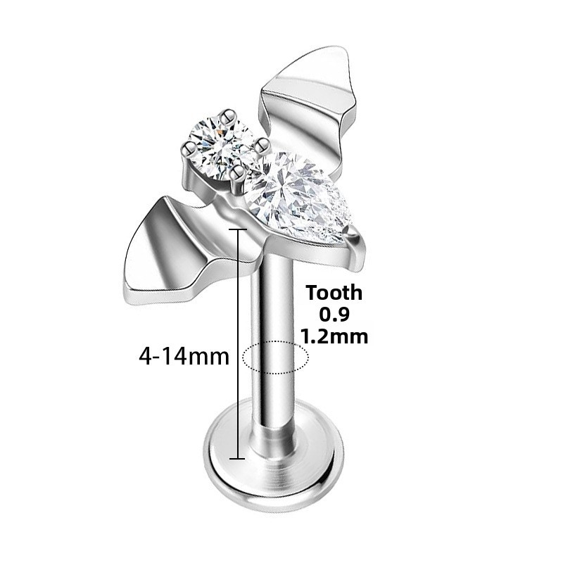 Titanium Alloy Bat Earrings Inlaid With 5A Grade Zirconia Gemstone Unisex Body Piercing Jewelry Fashion Animal Pattern Accessories