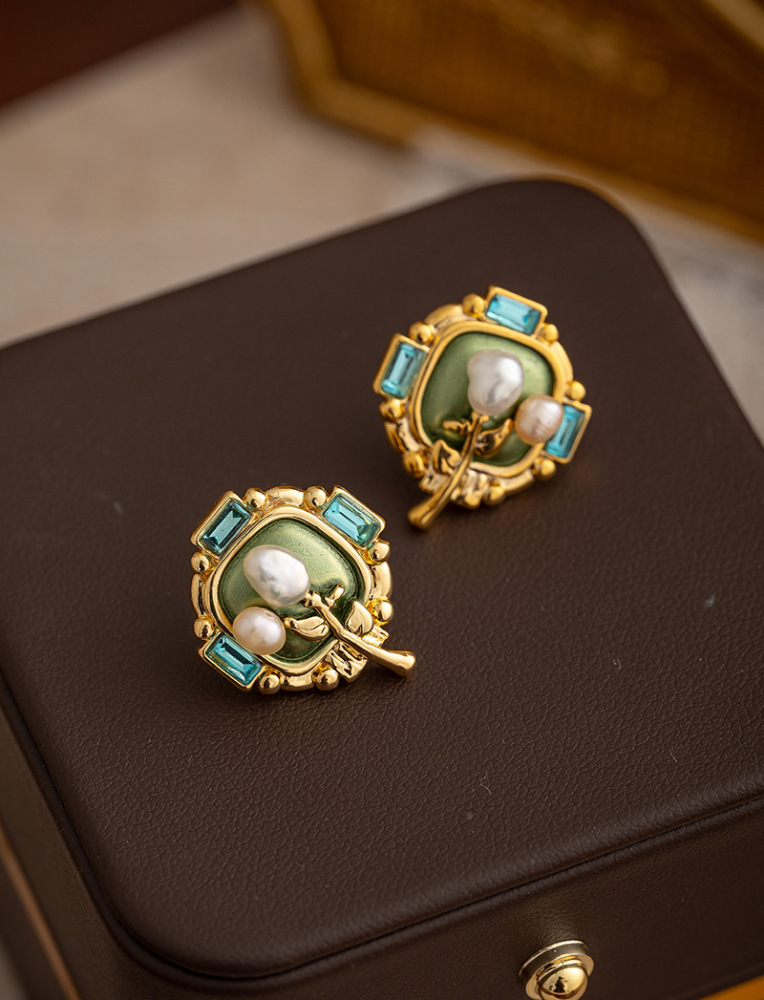 Natural Pearl Earrings For Women New Chinese Style Floral Design 925 Silver Needle Retro Courtship Fashion Jewelry Accessories