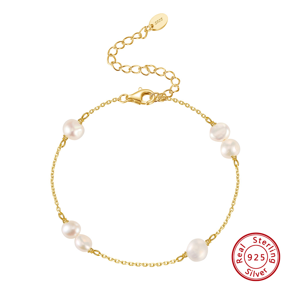 1 Piece Freshwater Pearl Sterling Silver Geometric Freshwater Pearl Chain 14K Gold Plated White Gold Plated Rhodium Plated Women's Paperclip Chain Spring Ring Trigger Clasp Closure Bracelets