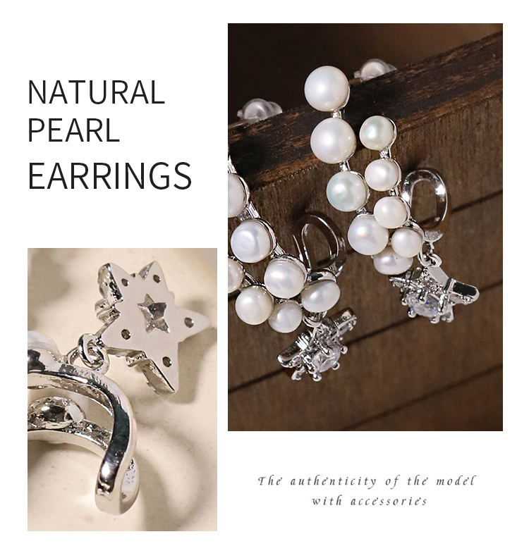 Natural Freshwater Pearl Star Stud Earrings White Gold Elegant Simple Style Women's Jewelry Accessories For Date And Tea Party