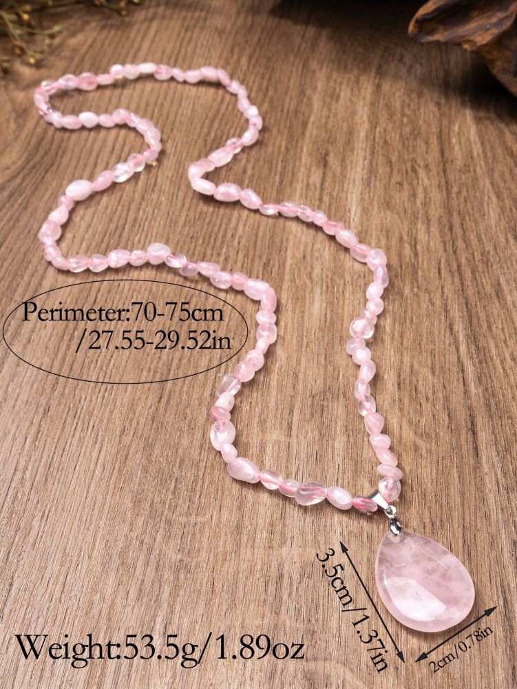 ZhouHang Natural Crystal Long Necklace Elegant Pendant Sweater Chain Amethyst Water Drop Earrings Jewelry Accessories