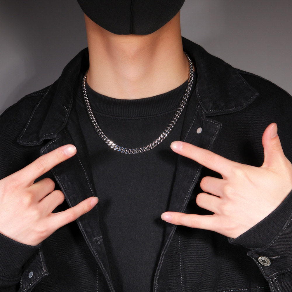 Fashion European And American Hip-Hop Gold-Plated Titanium Steel 6mm Cuban Necklace Men's 316L Stainless Steel Vacuum Electroplated Solid Color Bracelet Fashion Accessories Jewelry