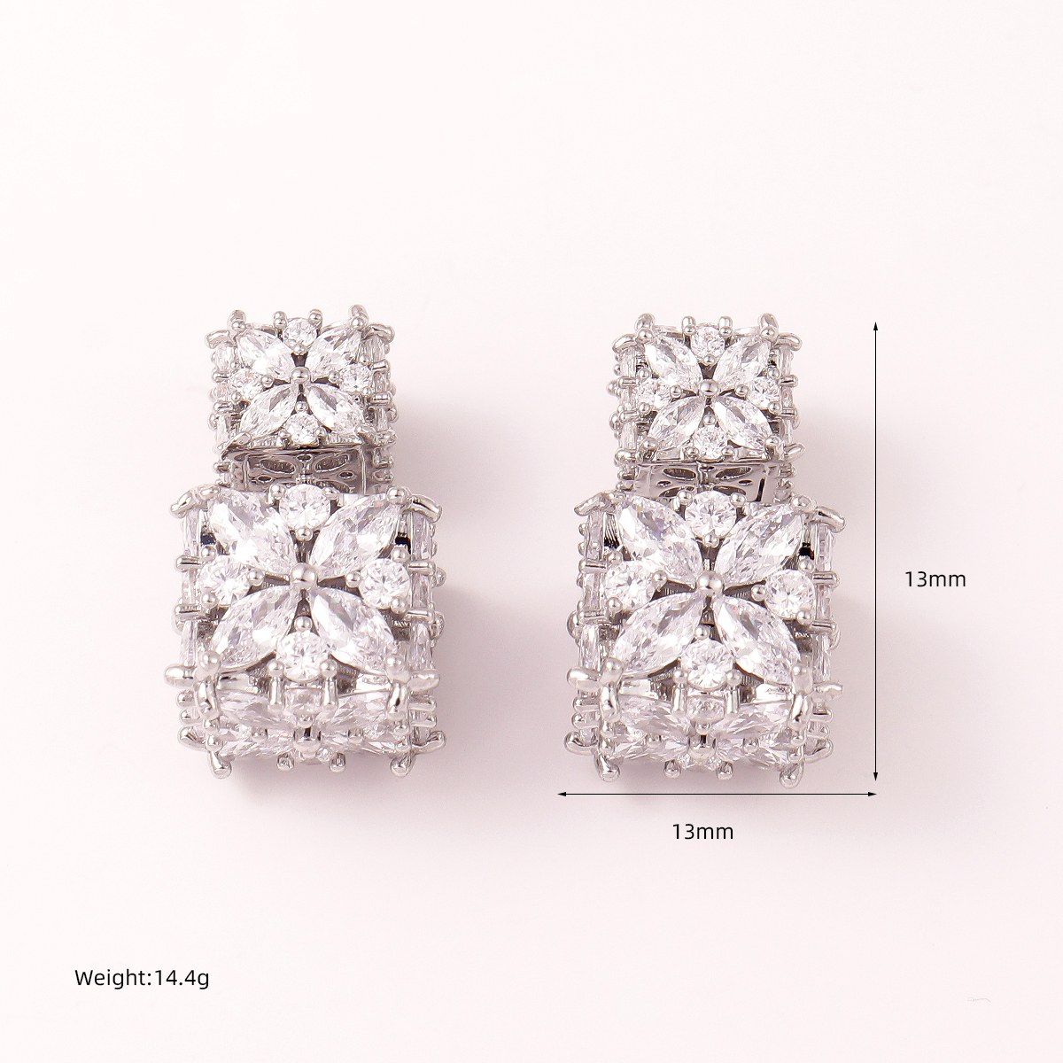 1 Pair Classic Style Square Copper Zircon Ear Studs