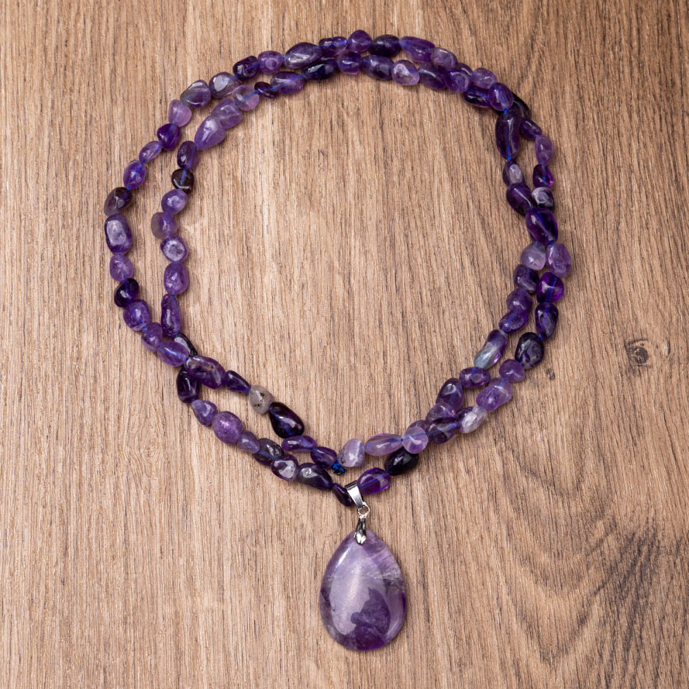 ZhouHang Natural Crystal Long Necklace Elegant Pendant Sweater Chain Amethyst Water Drop Earrings Jewelry Accessories