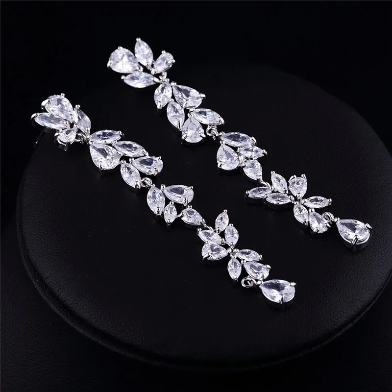 Elegant Long Tassel Earrings For Women With 3A Zirconia Embedded Fashionable Wedding Jewelry Accessories Geometric Pattern Copper Material