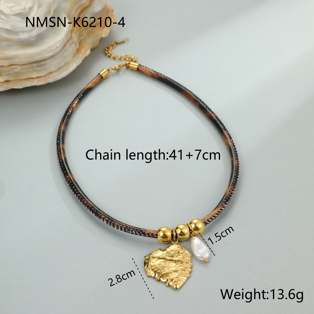 New Fashion Leopard Print Leather Stainless Steel Titanium Steel Sunbird Lobster Clasp Necklace Women's Jewelry Accessories