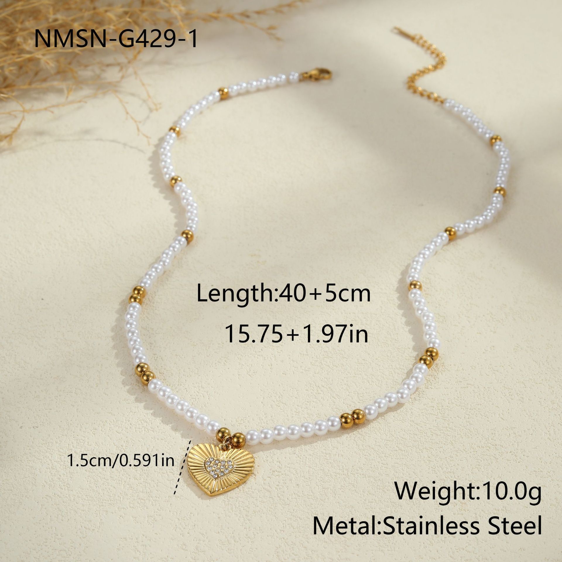 Fashionable Versatile Heart Shaped Necklace With Small Beads Luxury Feelings Jewelry Accessories For Women Geometric Pattern Stainless Steel