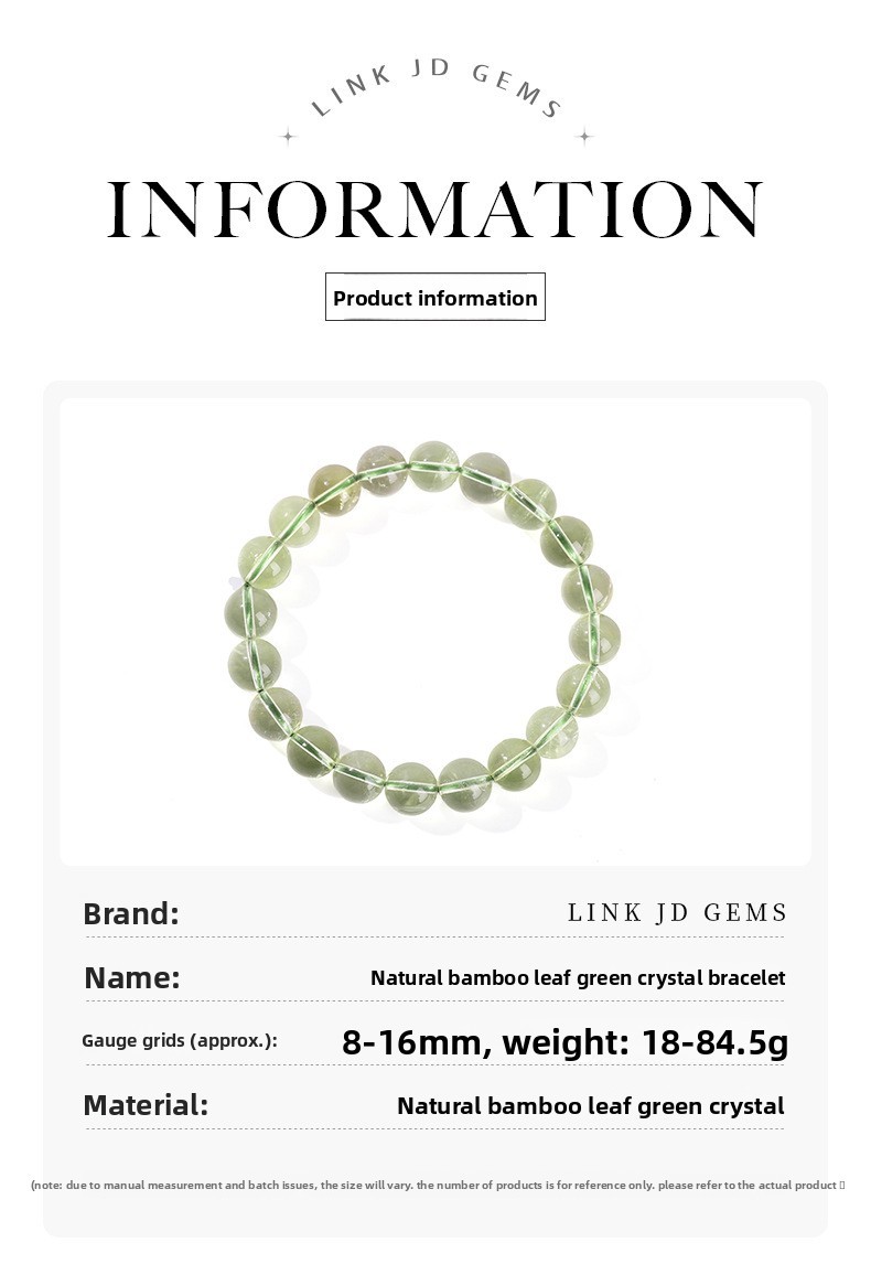 Natural Crystal Bamboo Leaf Green Bracelet Transparent Grape Color Jade Bracelet Geometric Pattern Simple Style Women's Jewelry